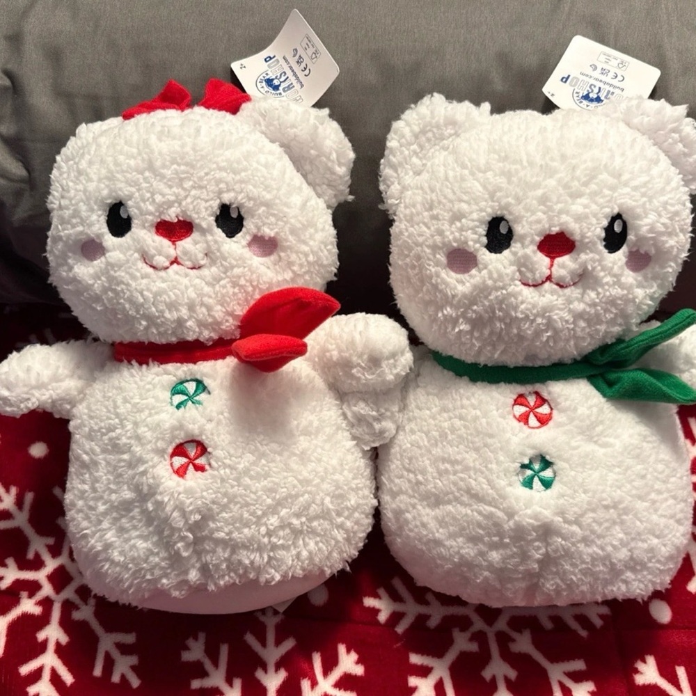 Build A Bear Workshop Snowman with Scarf and Snowman with Bow Set of 2 - Stuffed